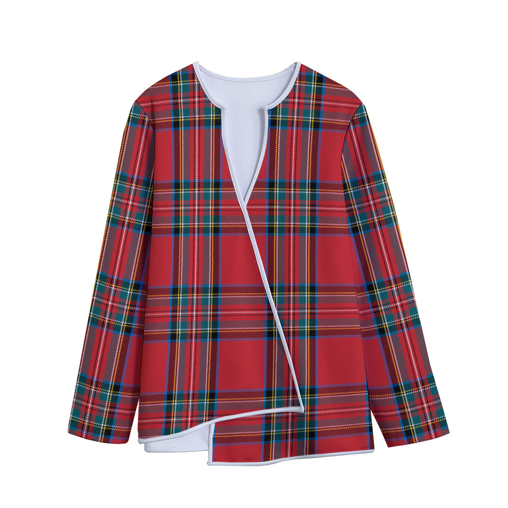 Stewart Tartan Scottish Pattern Print Long Sleeve Short Coat