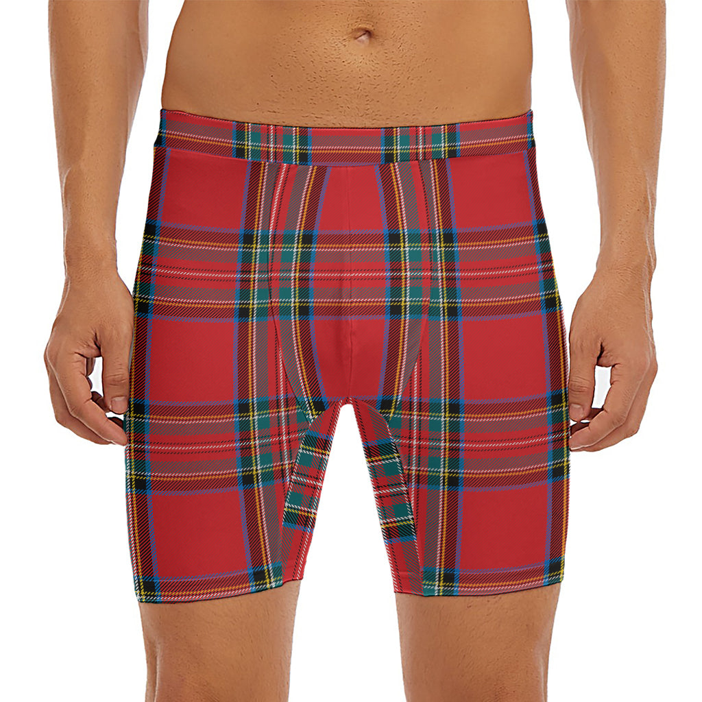 Stewart Tartan Scottish Pattern Print Men's Long Boxer Briefs
