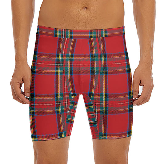 Stewart Tartan Scottish Pattern Print Men's Long Boxer Briefs