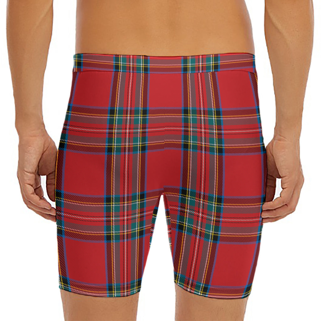 Stewart Tartan Scottish Pattern Print Men's Long Boxer Briefs