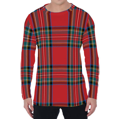 Stewart Tartan Scottish Pattern Print Men's Long Sleeve T-Shirt