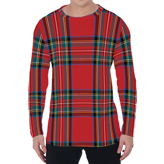 Stewart Tartan Scottish Pattern Print Men's Long Sleeve T-Shirt