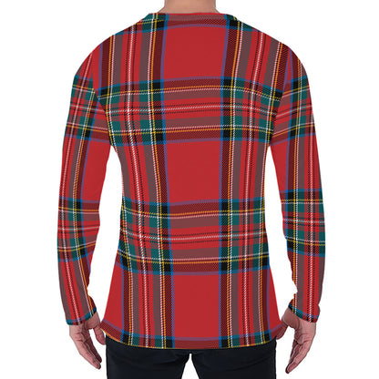 Stewart Tartan Scottish Pattern Print Men's Long Sleeve T-Shirt