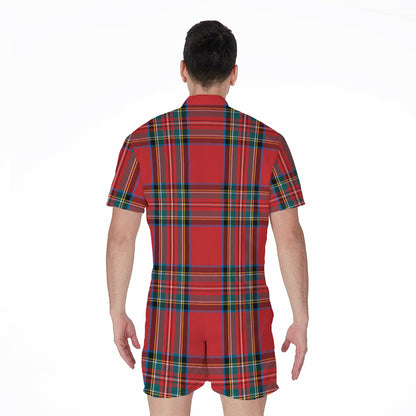 Stewart Tartan Scottish Pattern Print Men's Rompers