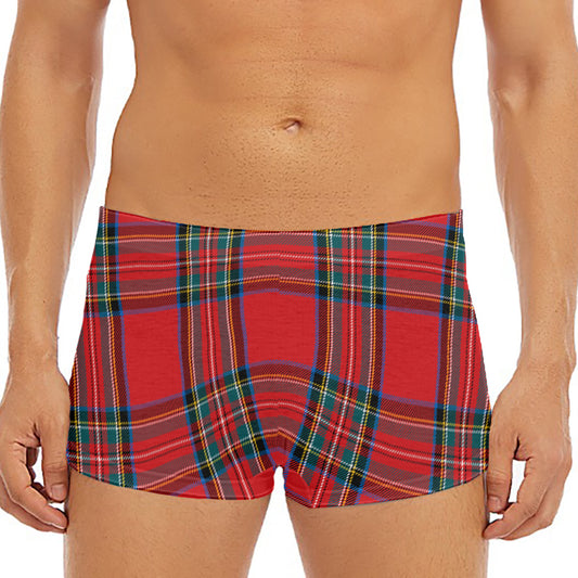 Stewart Tartan Scottish Pattern Print Men's Short Boxer Briefs