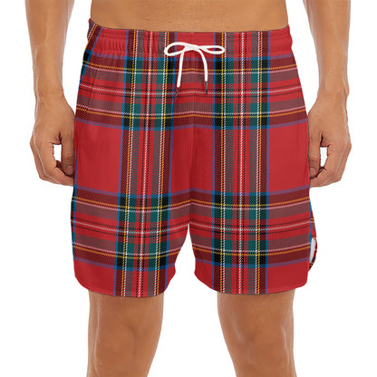 Stewart Tartan Scottish Pattern Print Men's Split Running Shorts