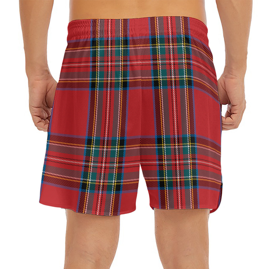 Stewart Tartan Scottish Pattern Print Men's Split Running Shorts