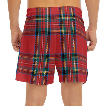 Stewart Tartan Scottish Pattern Print Men's Split Running Shorts