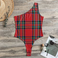 Stewart Tartan Scottish Pattern Print One Shoulder Bodysuit