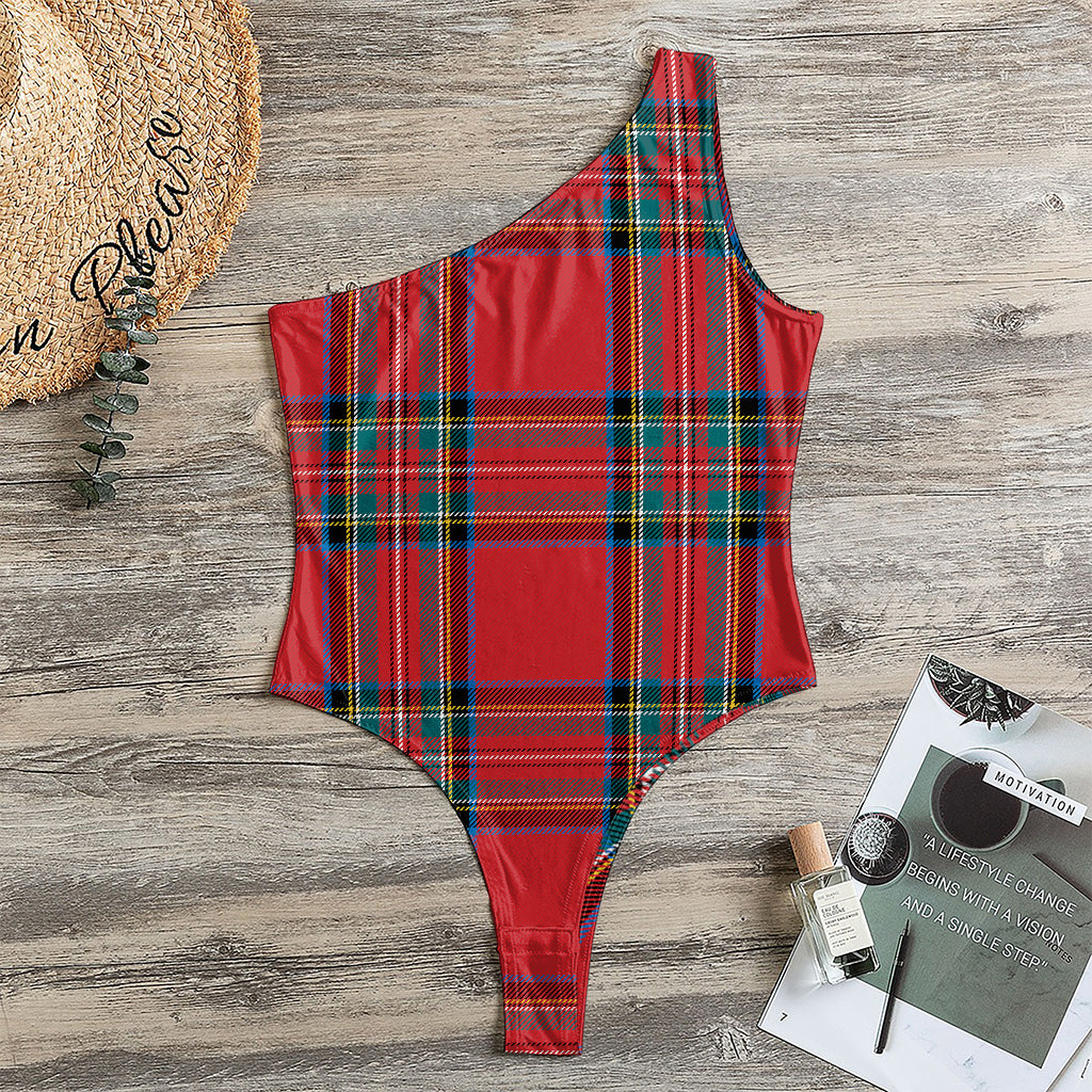 Stewart Tartan Scottish Pattern Print One Shoulder Bodysuit