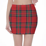 Stewart Tartan Scottish Pattern Print Pencil Mini Skirt