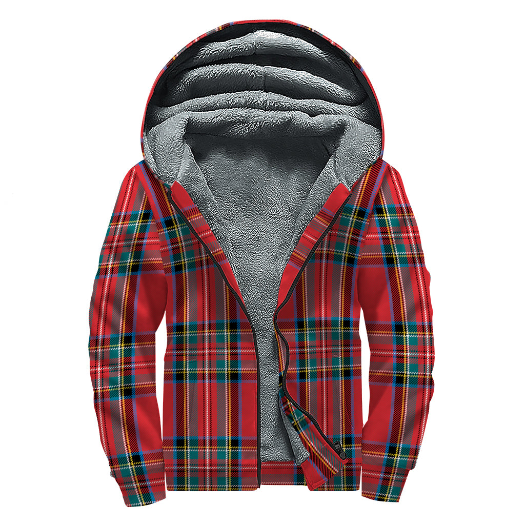 Stewart Tartan Scottish Pattern Print Sherpa Lined Zip Up Hoodie