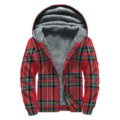 Stewart Tartan Scottish Pattern Print Sherpa Lined Zip Up Hoodie