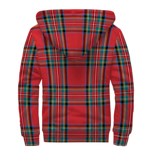 Stewart Tartan Scottish Pattern Print Sherpa Lined Zip Up Hoodie
