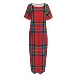 Stewart Tartan Scottish Pattern Print Short Sleeve Long Nightdress