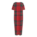 Stewart Tartan Scottish Pattern Print Short Sleeve Long Nightdress