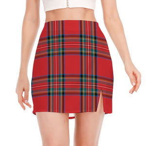 Stewart Tartan Scottish Pattern Print Side Slit Mini Skirt