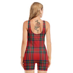 Stewart Tartan Scottish Pattern Print Sleeveless One Piece Swimsuit