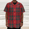 Stewart Tartan Scottish Pattern Print Textured Short Sleeve Shirt