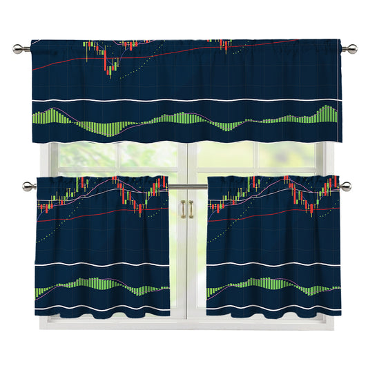 Stock Candlestick And Indicators Print 3 Piece Kitchen Curtains