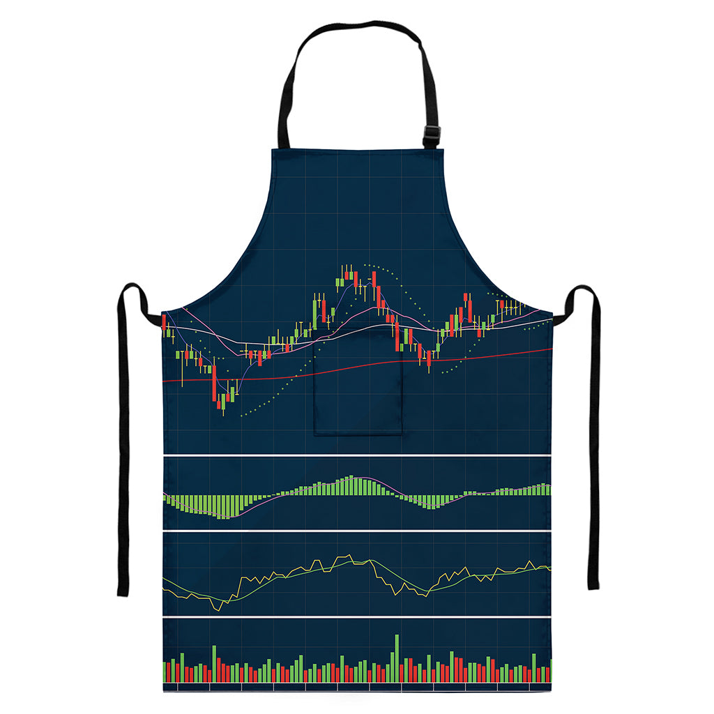 Stock Candlestick And Indicators Print Bib Apron With Pocket