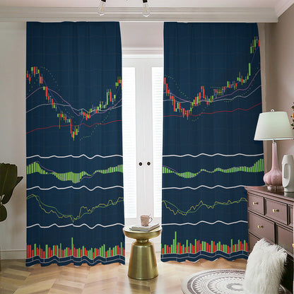 Stock Candlestick And Indicators Print Blackout Pencil Pleat Curtains