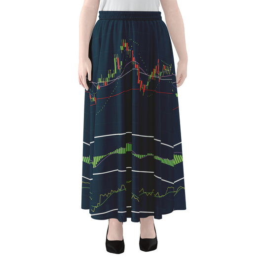 Stock Candlestick And Indicators Print Chiffon Maxi Skirt