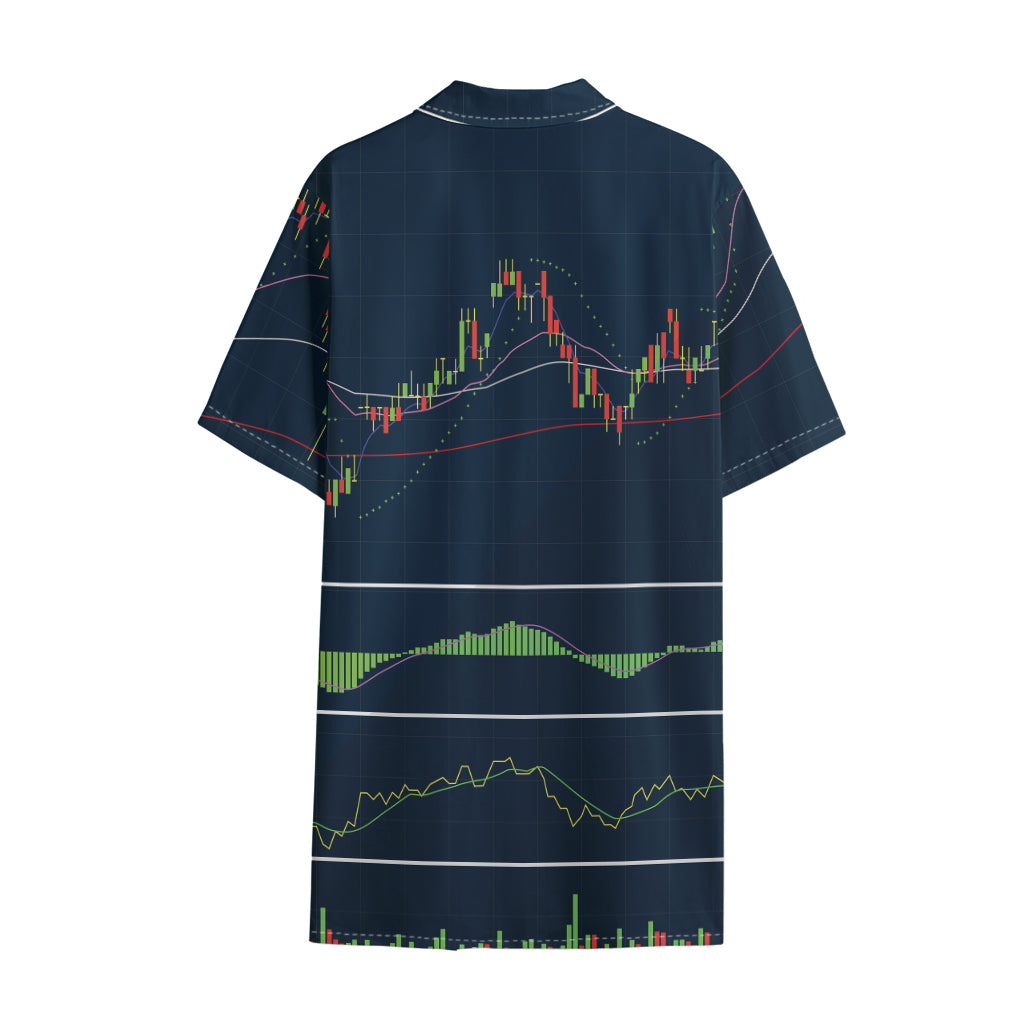 Stock Candlestick And Indicators Print Cotton Hawaiian Shirt