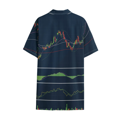 Stock Candlestick And Indicators Print Cotton Hawaiian Shirt