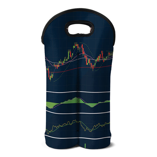 Stock Candlestick And Indicators Print Double Neoprene Wine Tote
