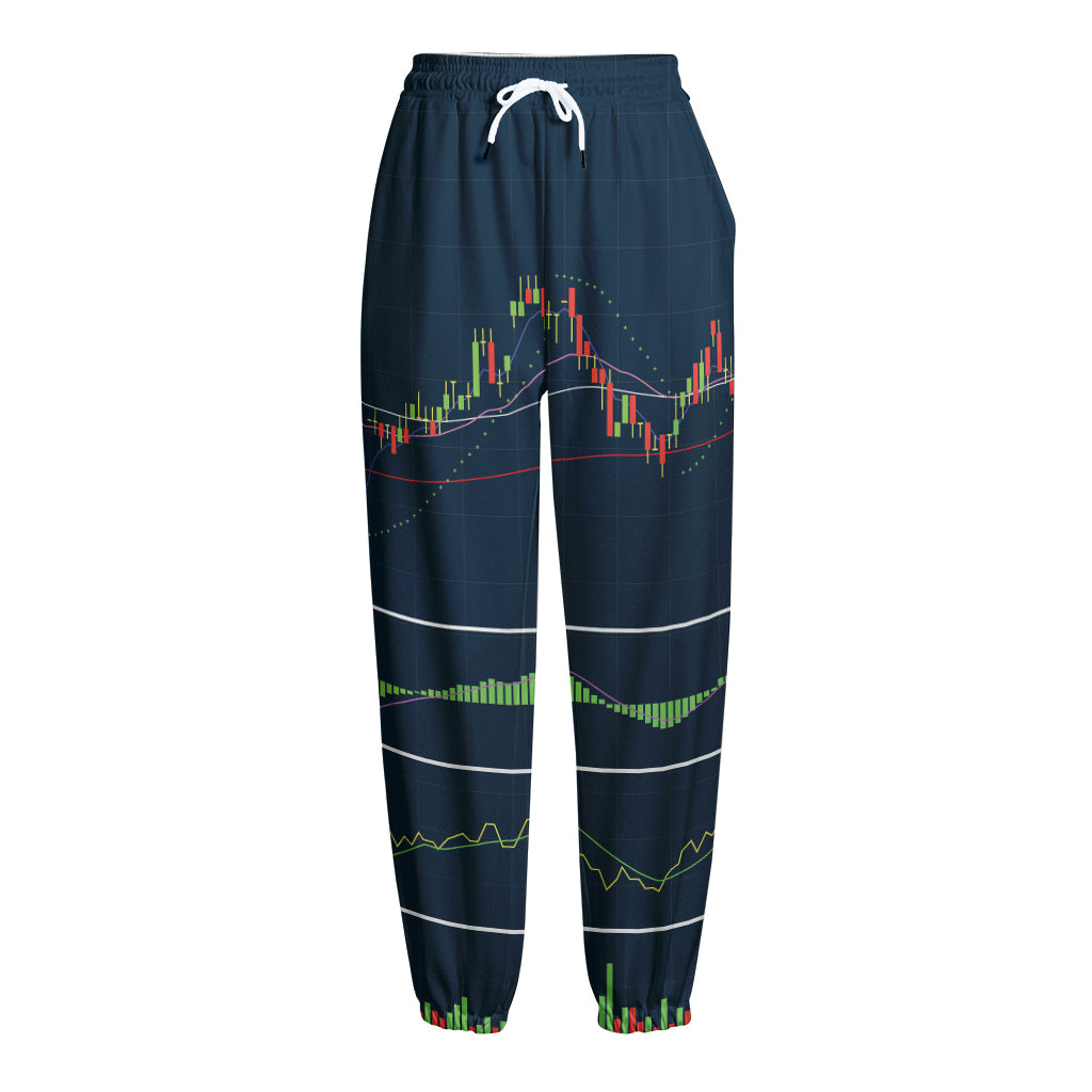 Stock Candlestick And Indicators Print Fleece Lined Knit Pants
