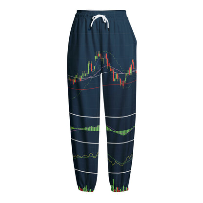 Stock Candlestick And Indicators Print Fleece Lined Knit Pants