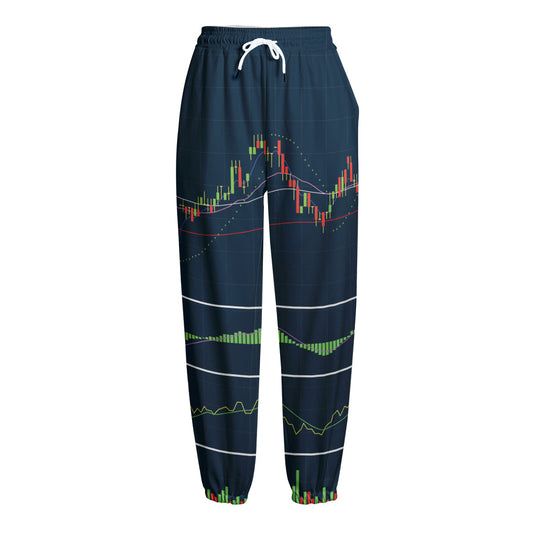 Stock Candlestick And Indicators Print Fleece Lined Knit Pants