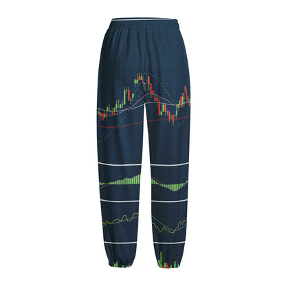 Stock Candlestick And Indicators Print Fleece Lined Knit Pants