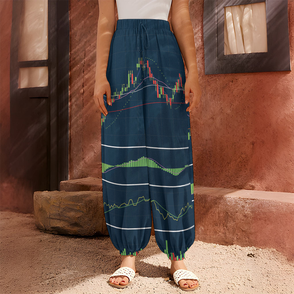 Stock Candlestick And Indicators Print Harem Pants
