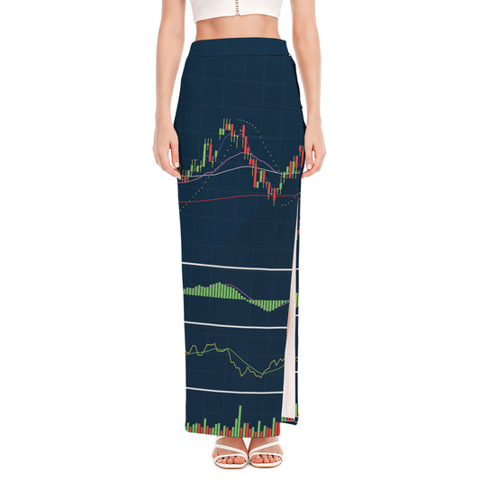 Stock Candlestick And Indicators Print High Slit Maxi Skirt