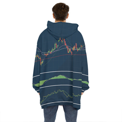 Stock Candlestick And Indicators Print Hoodie Blanket