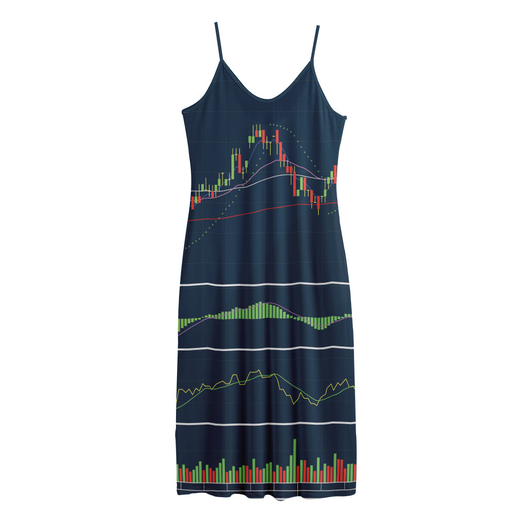 Stock Candlestick And Indicators Print Jersey Midi Cami Dress