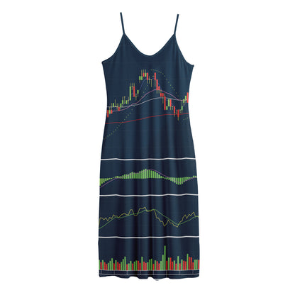 Stock Candlestick And Indicators Print Jersey Midi Cami Dress