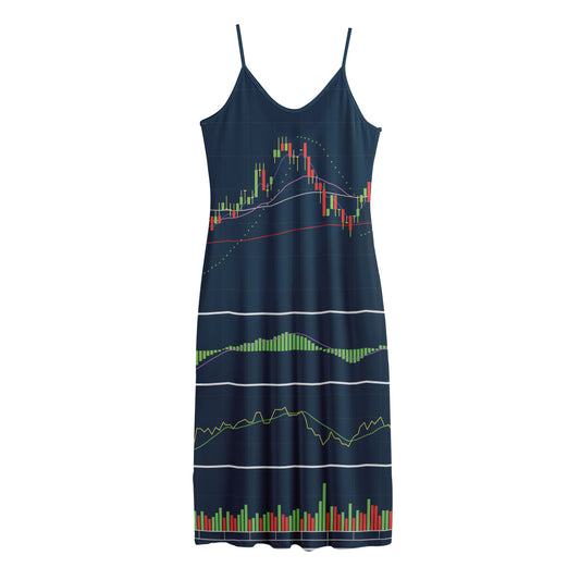 Stock Candlestick And Indicators Print Jersey Midi Cami Dress