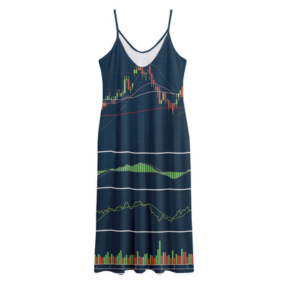 Stock Candlestick And Indicators Print Jersey Midi Cami Dress