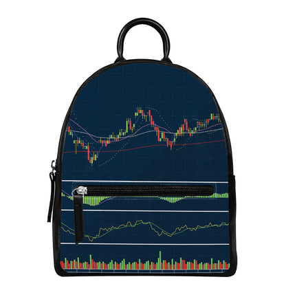 Stock Candlestick And Indicators Print Leather Backpack
