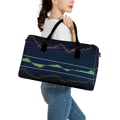 Stock Candlestick And Indicators Print Leather Duffle Bag