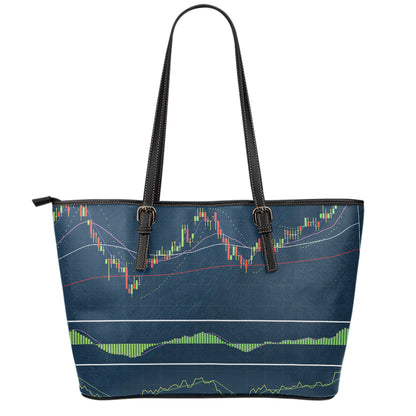 Stock Candlestick And Indicators Print Leather Tote Bag
