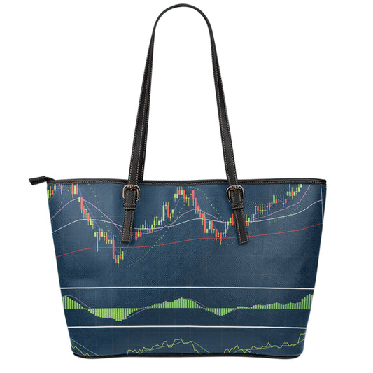 Stock Candlestick And Indicators Print Leather Tote Bag