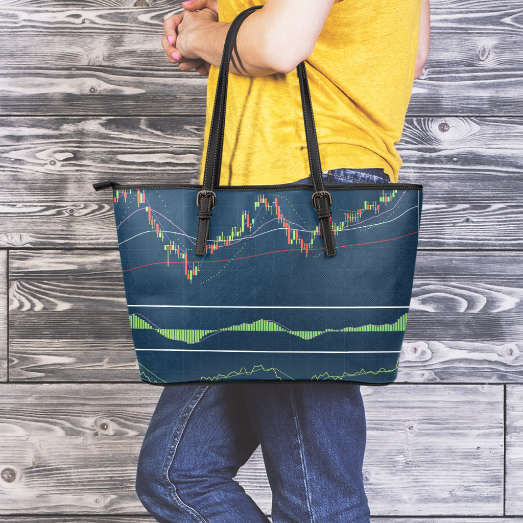 Stock Candlestick And Indicators Print Leather Tote Bag