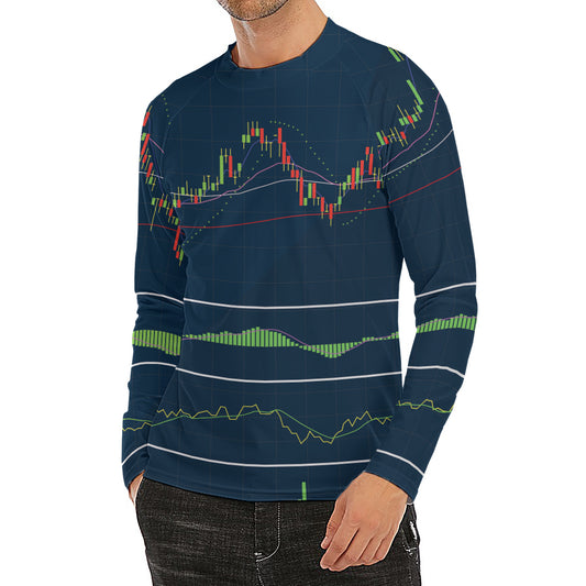 Stock Candlestick And Indicators Print Men's Long Sleeve Rash Guard