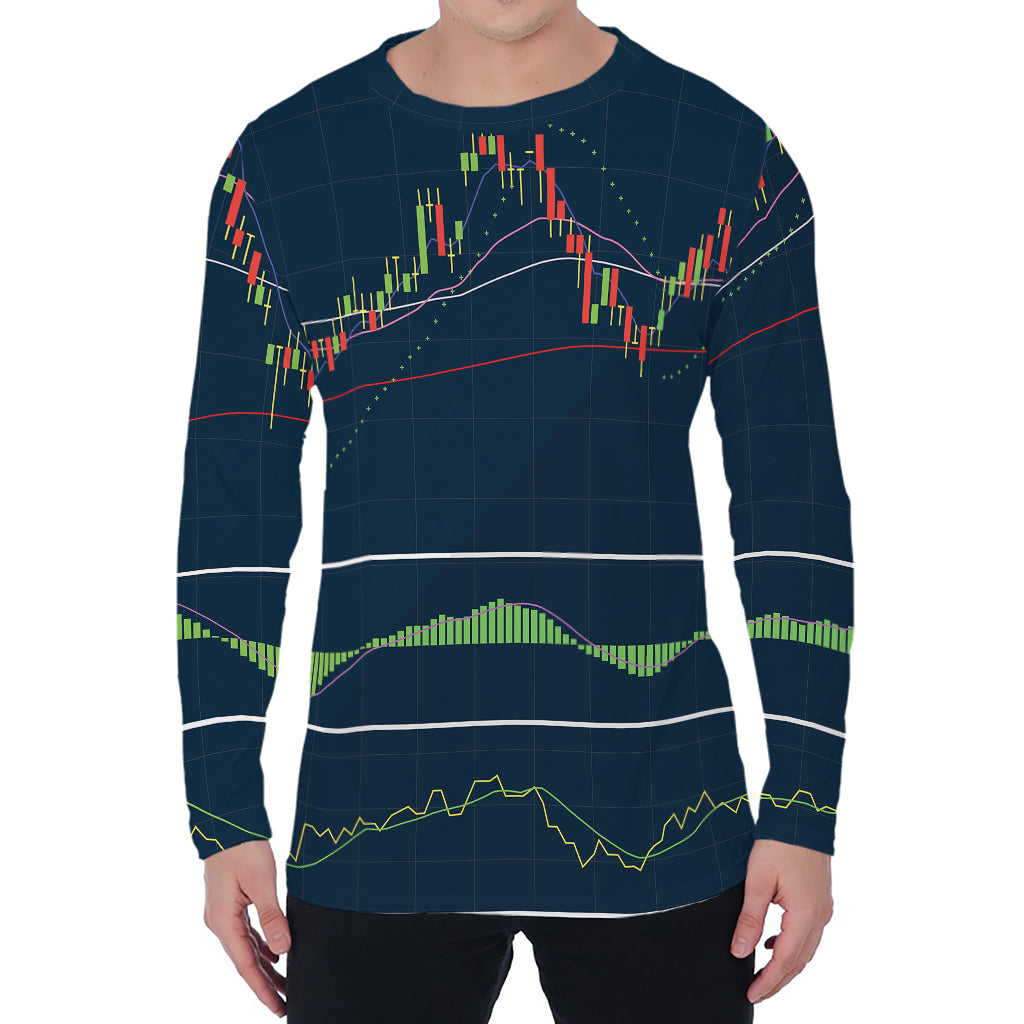 Stock Candlestick And Indicators Print Men's Long Sleeve T-Shirt
