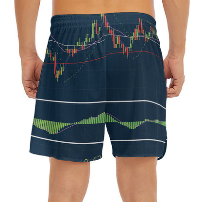 Stock Candlestick And Indicators Print Men's Split Running Shorts