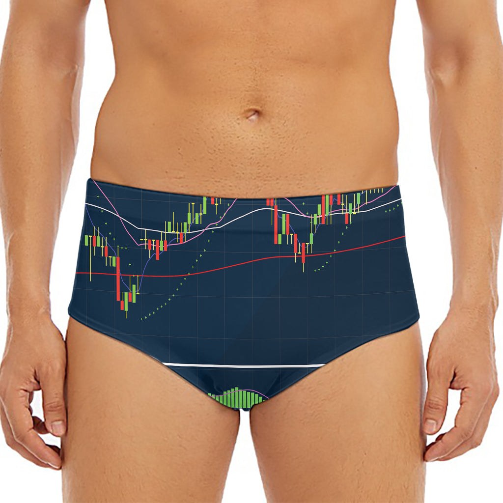 Stock Candlestick And Indicators Print Men's Triangle Swim Briefs